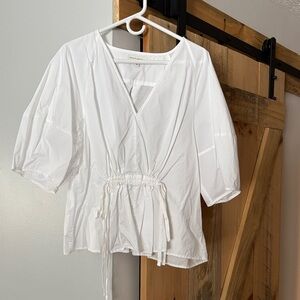Banana Republic White V-Neck Blouse with Drawstring